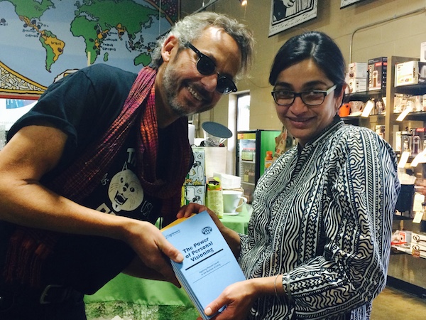 Ari and Gauri with the new Lapsed Anarchist pamphlets. 