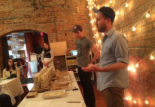 Mike and Steve talk about blue cheese at the Bayley Hazen tasting. 
