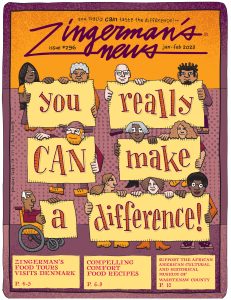 January February Newsletter cover - latest with callouts to articles. Different folks hold up large signs saying "You really can make a difference!"
