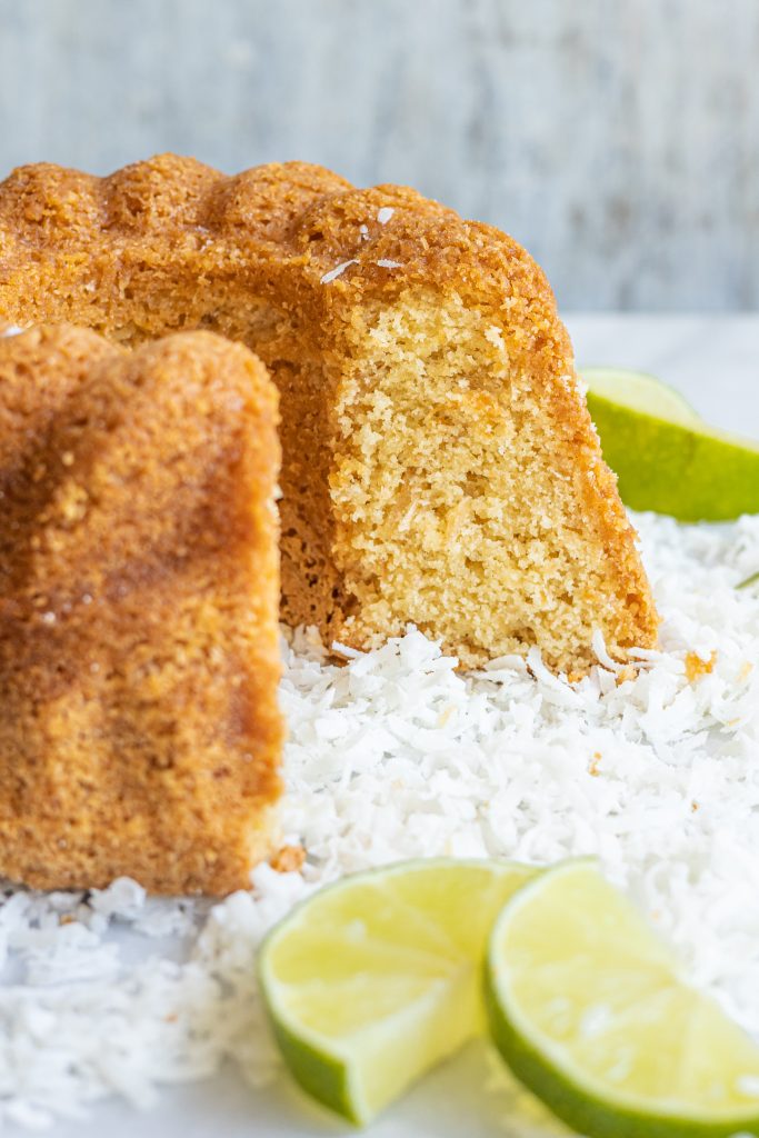 a summer fling coffee cake from Zingerman's Bakehouse with lime slices and coconut around it