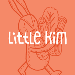 Little Kim's logo with illustrated background.