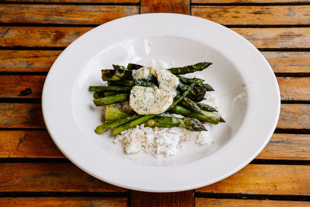 Local Asparagus, Carolina Gold Rice, and Tarragon Butter Asparagus & tarragon butter