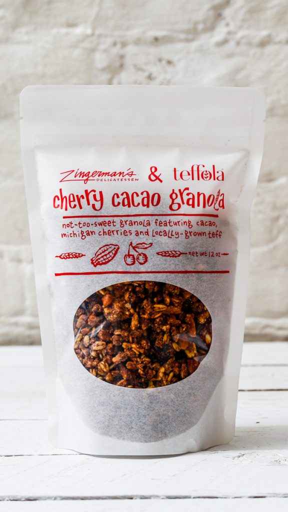 Michigan-Made Teffola with Dried Cherries and Cacao Granola_Zingermans_Teffola_CherryCacaoTeff_9x16_Crop_WEB_2021